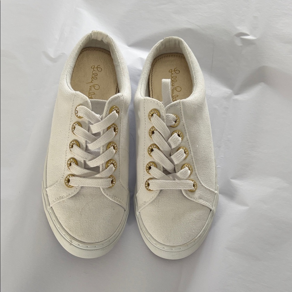 Lilly Pulitzer White Sneakers with Gold Logo